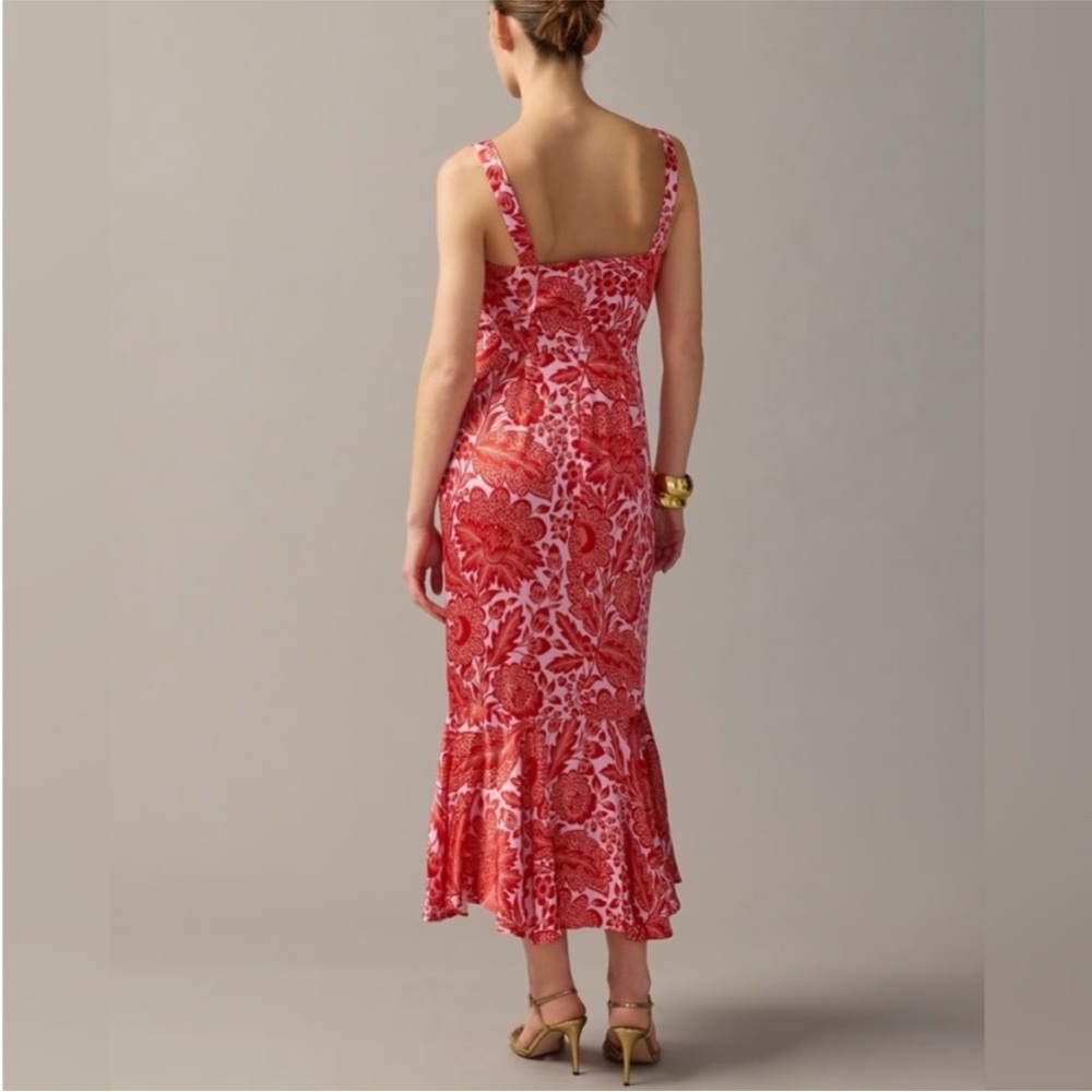 J.Crew Collection Coral Floral Luster Crepe Flare-Hem Dress Size 4 - Picture 5 of 14